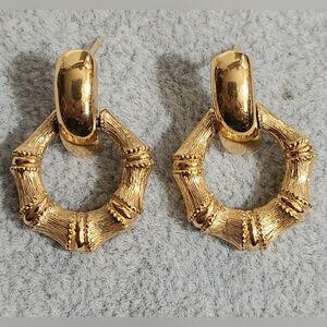 80s gold tone Bamboo loop earrings